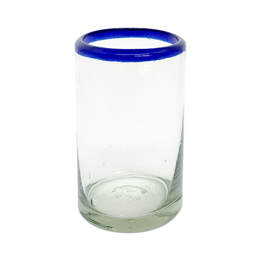 Vasos de Vidrio Soplado / Juego de 6 vasos para jugo con borde azul cobalto / Para los que disfruten de jugo fresco de frutas por la maana, stos pequeos vasos tienen el tamao perfecto. Hechos de vidrio reciclado autntico.